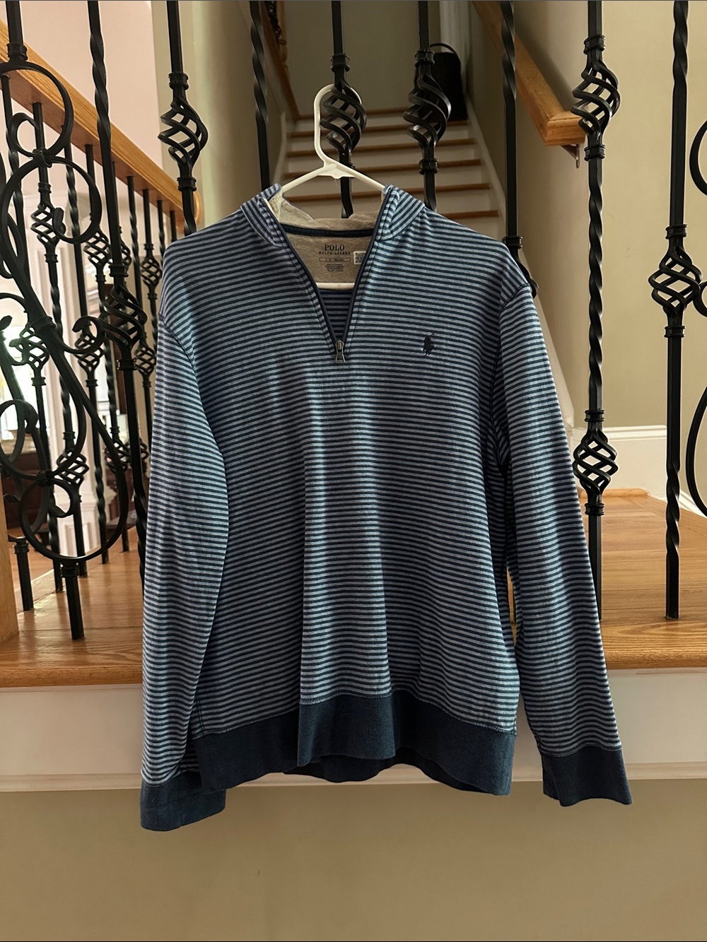 Polo by Ralph Lauren Navy and Light Blue Striped Half-Zip Pull Over